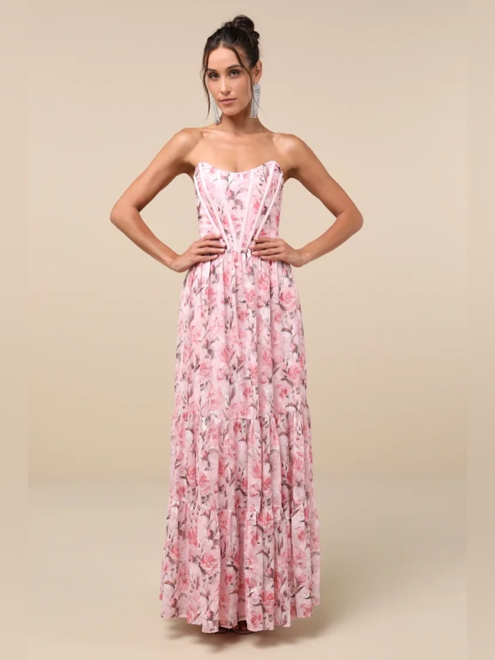 Lulus Special Moment Pink Floral Strapless Bustier Maxi Dress